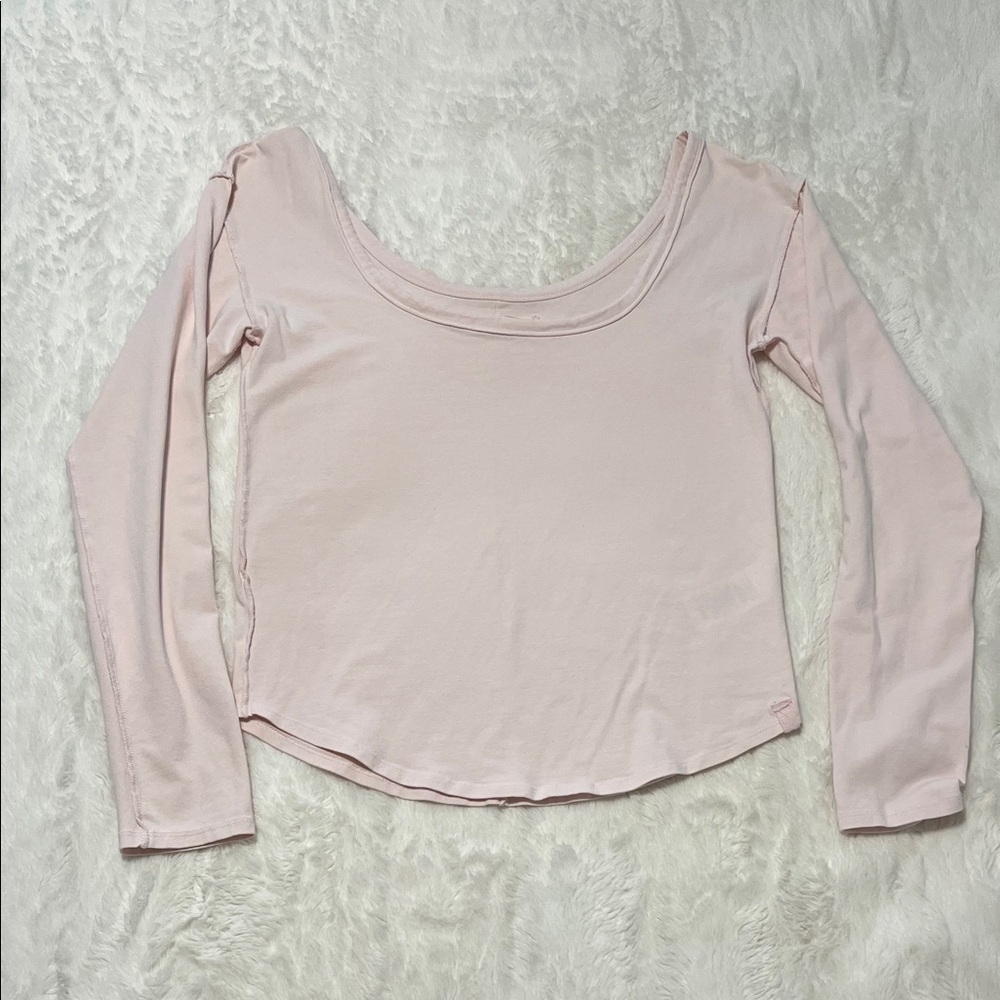 We The Free Pale Pink Long Sleeve Scoop Neck Top